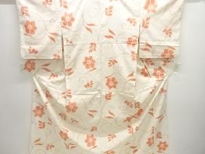 花唐草模様織り出し手織り紬単衣着物